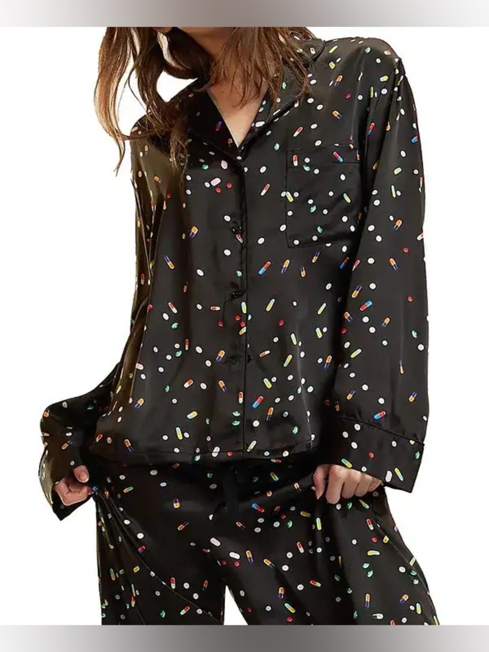 Cynthia Rowley Pill PJ top black silk blouse sz large